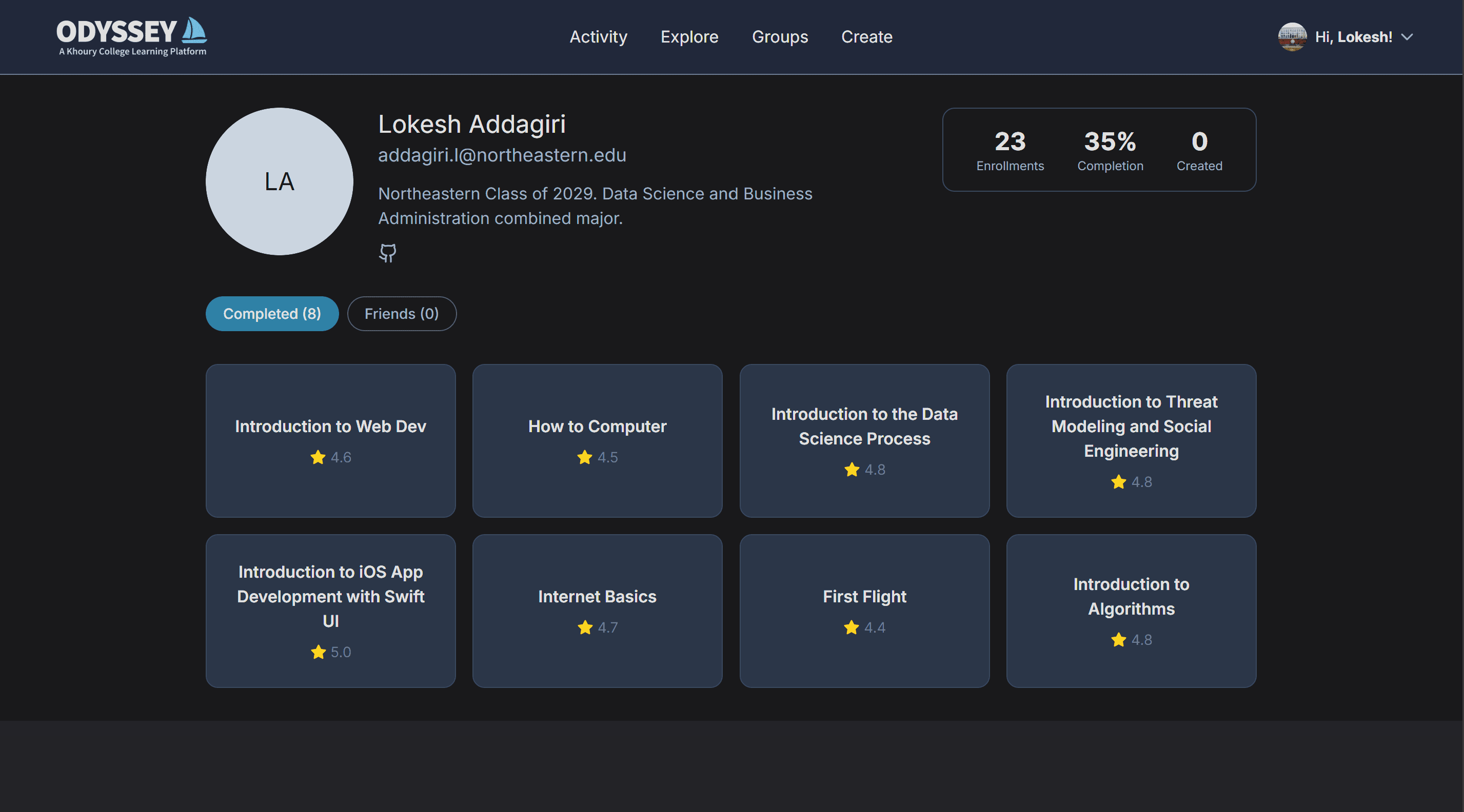 Khoury Odyssey learning platform interface