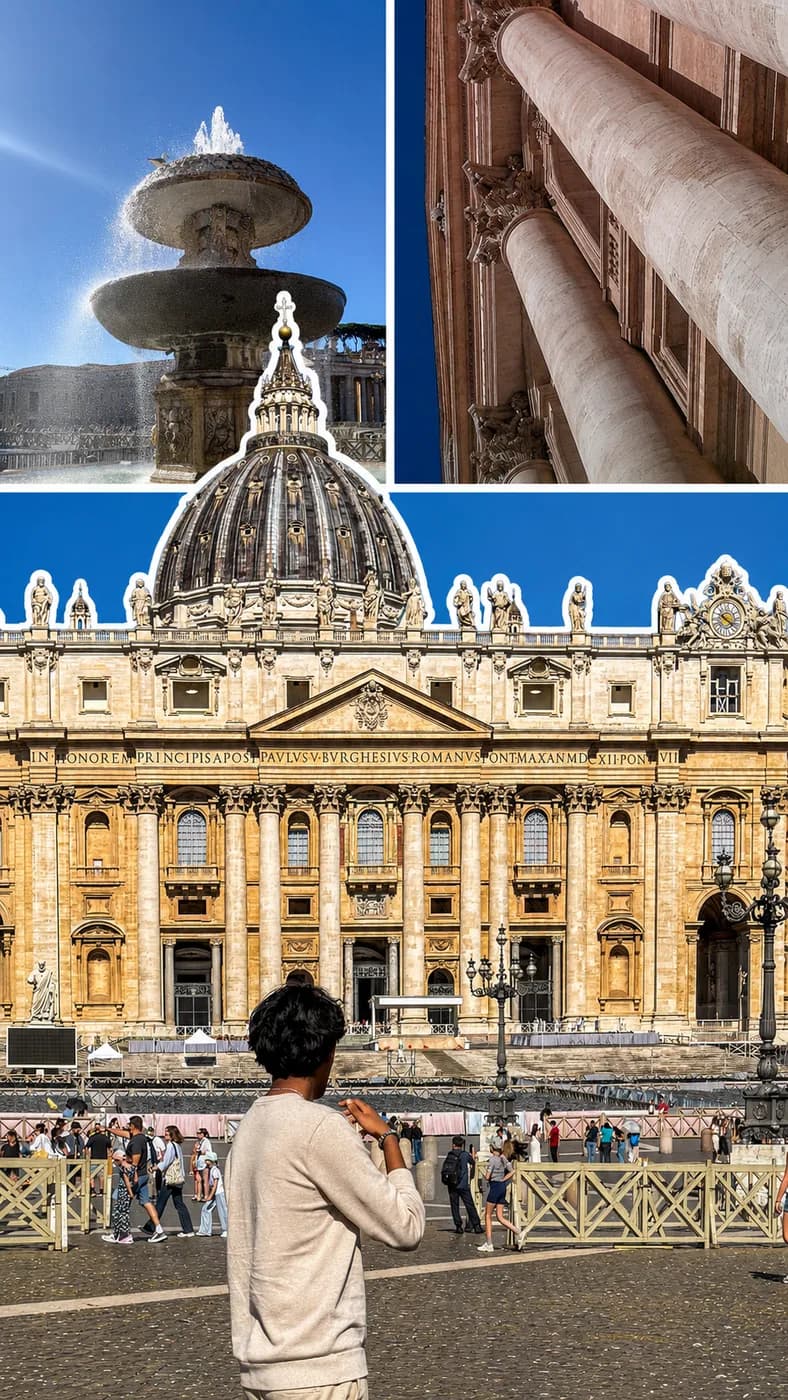St. Peter's Basilica facade and the fountain in St. Peter's Square